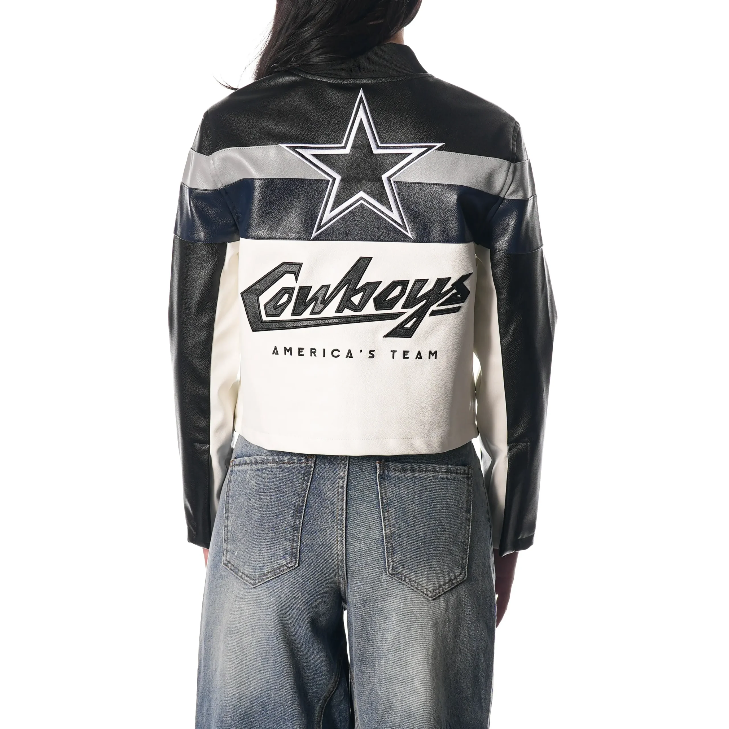 Alternative view of Dallas Cowboys Women’s Moto Full-Zip Black Leather Jacket