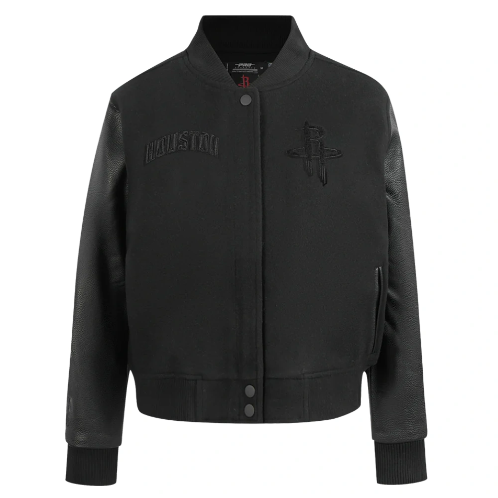 Leather Jacket Rockets Houston Rockets Women's Triple Black Wool & Leather Jacket