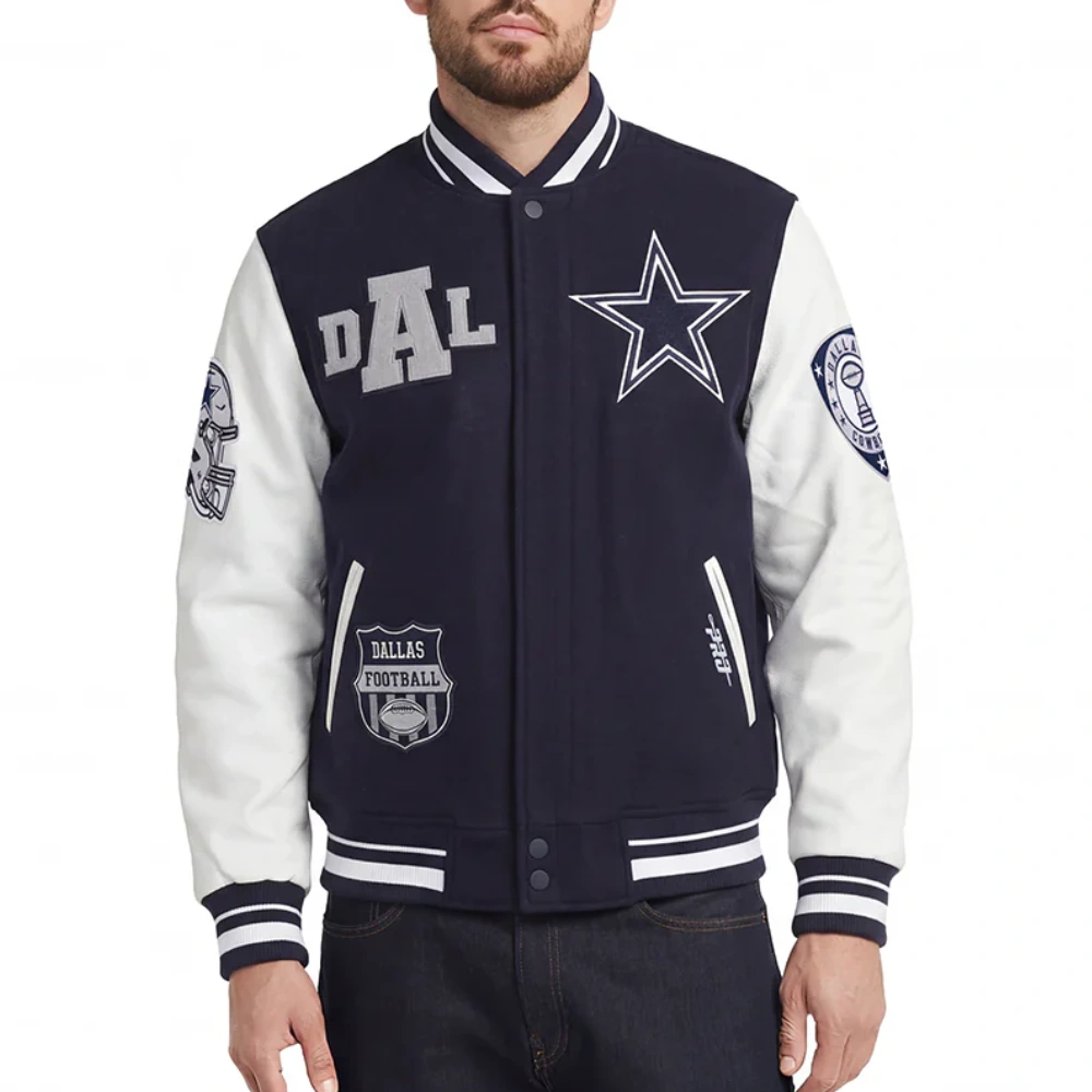 Dallas Cowboys Letterman Black Wool/Leather Jacket