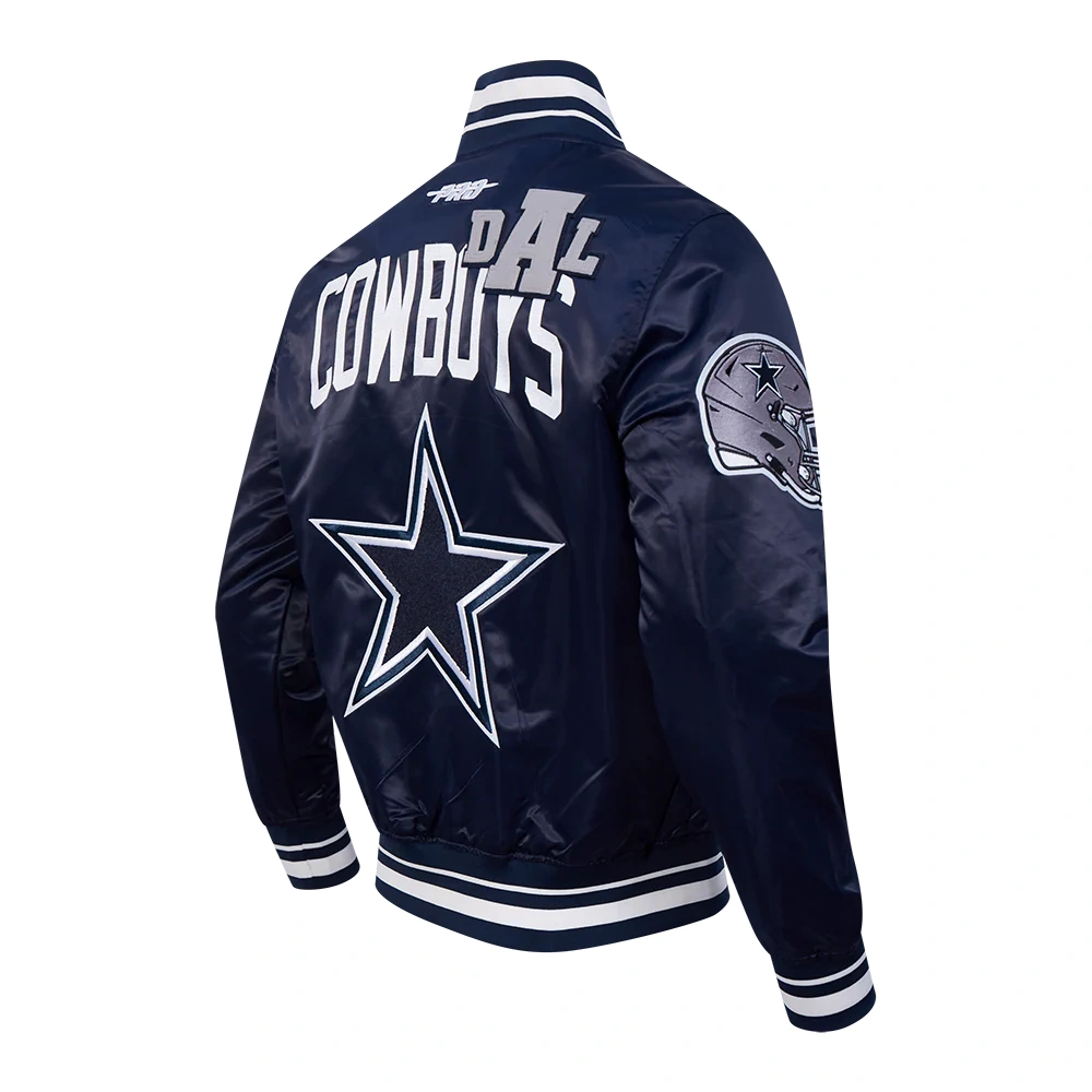 Dallas Cowboys Letterman Navy Satin Jacket - Image 4