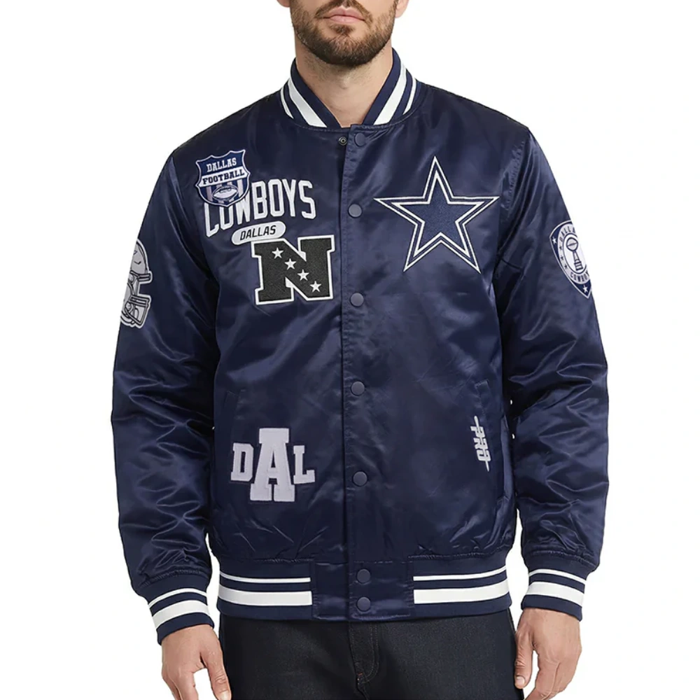 Dallas Cowboys Letterman Navy Satin Jacket