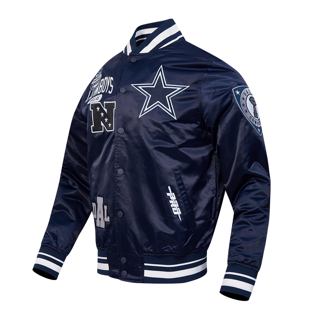 Dallas Cowboys Letterman Navy Satin Jacket - Image 3