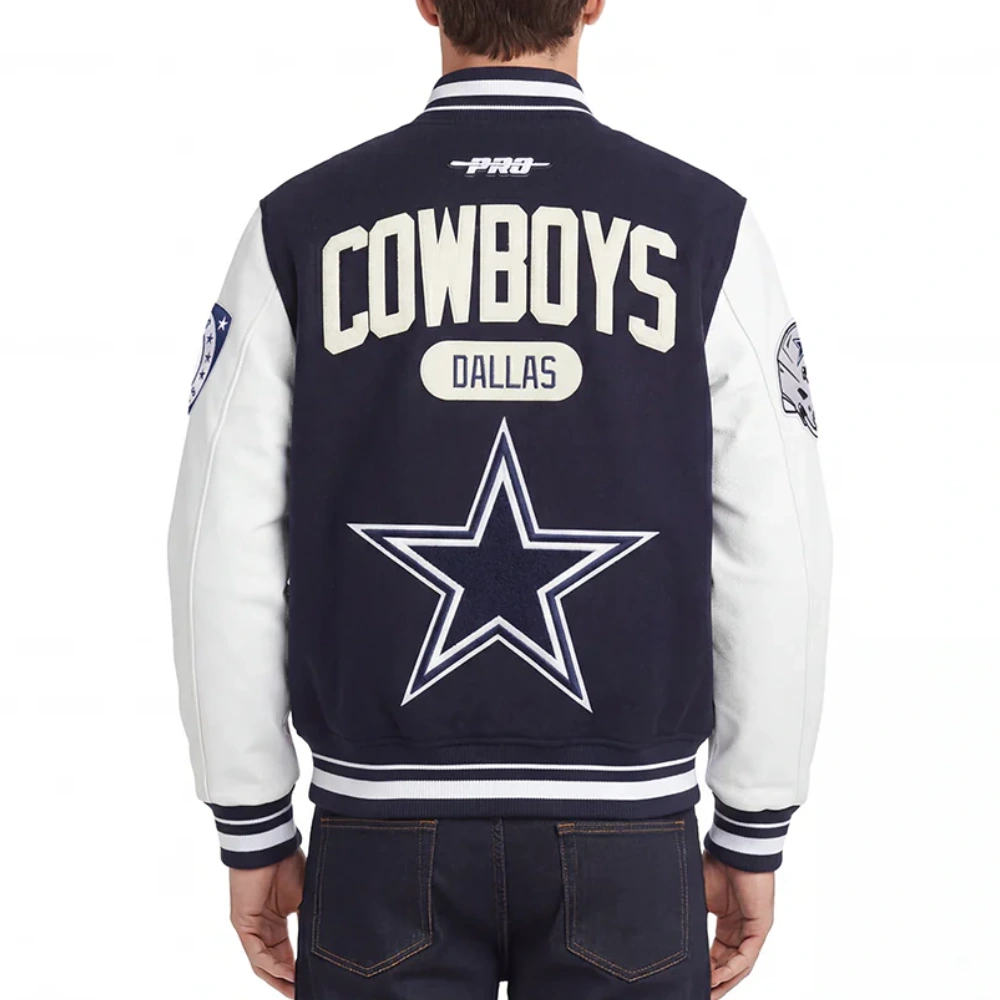 Alternative view of Dallas Cowboys Letterman Black Wool/Leather Jacket
