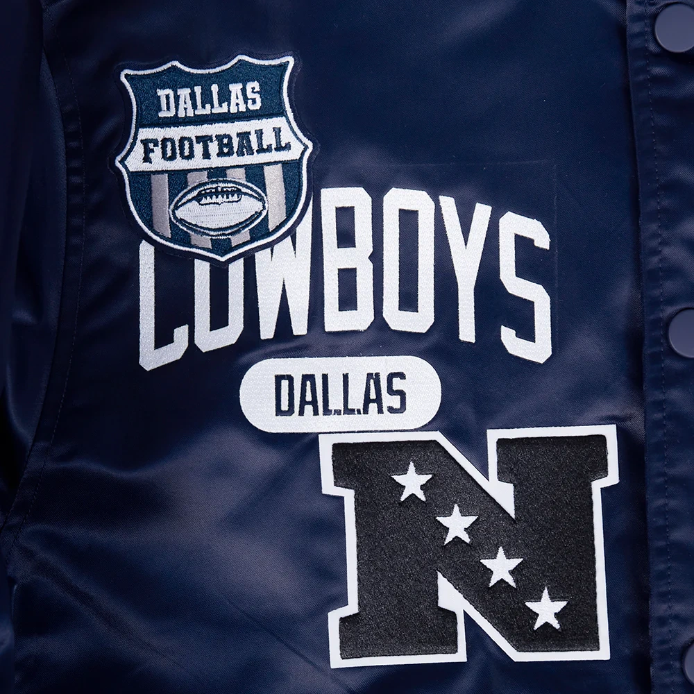 Dallas Cowboys Letterman Navy Satin Jacket - Image 5