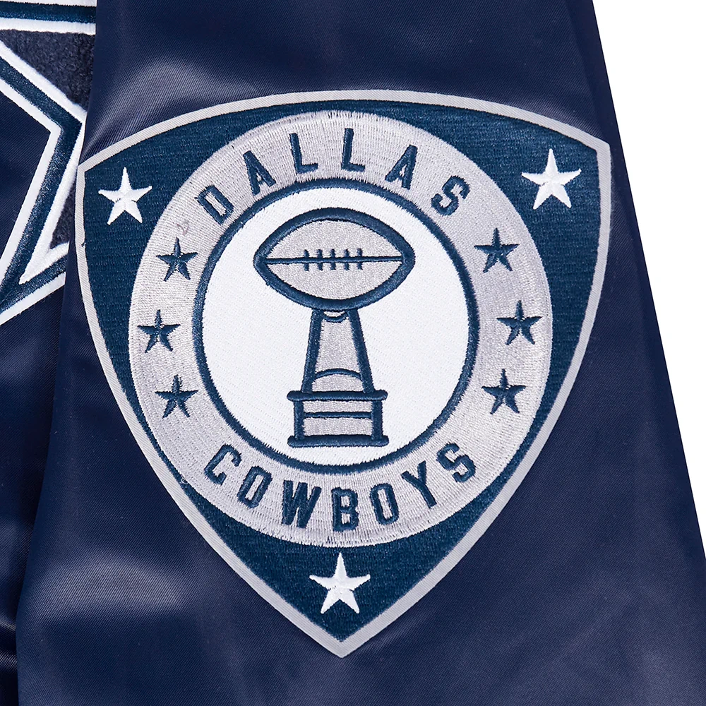 Dallas Cowboys Letterman Navy Satin Jacket - Image 8