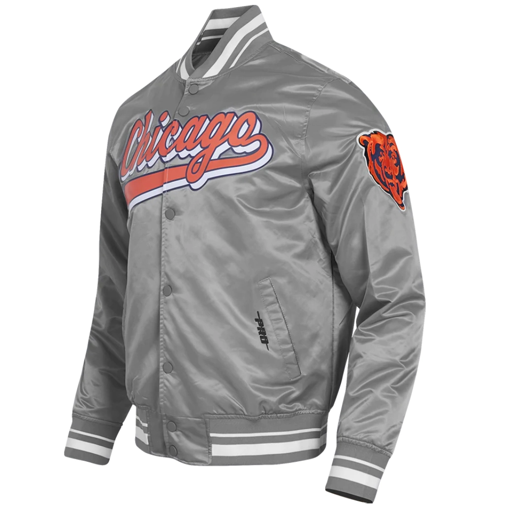 Alternative view of Chicago Bears Script Tail Gray Satin Jacket