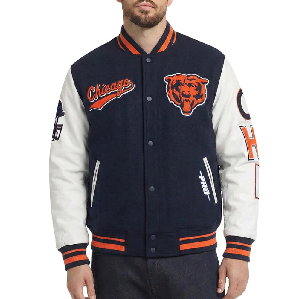 Chicago Bears Script Tail Wool/Leather Jacket