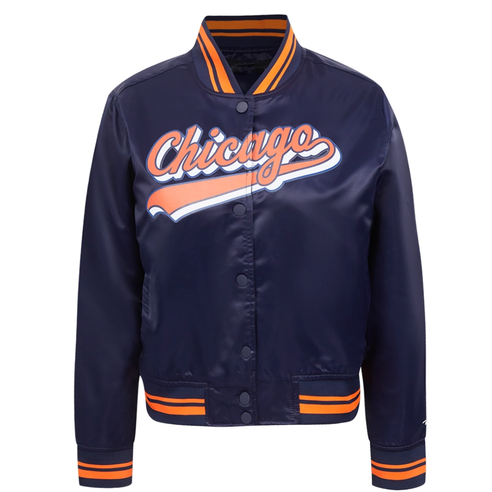 Chicago Bears Women's Script Tail Navy Satin Jacket