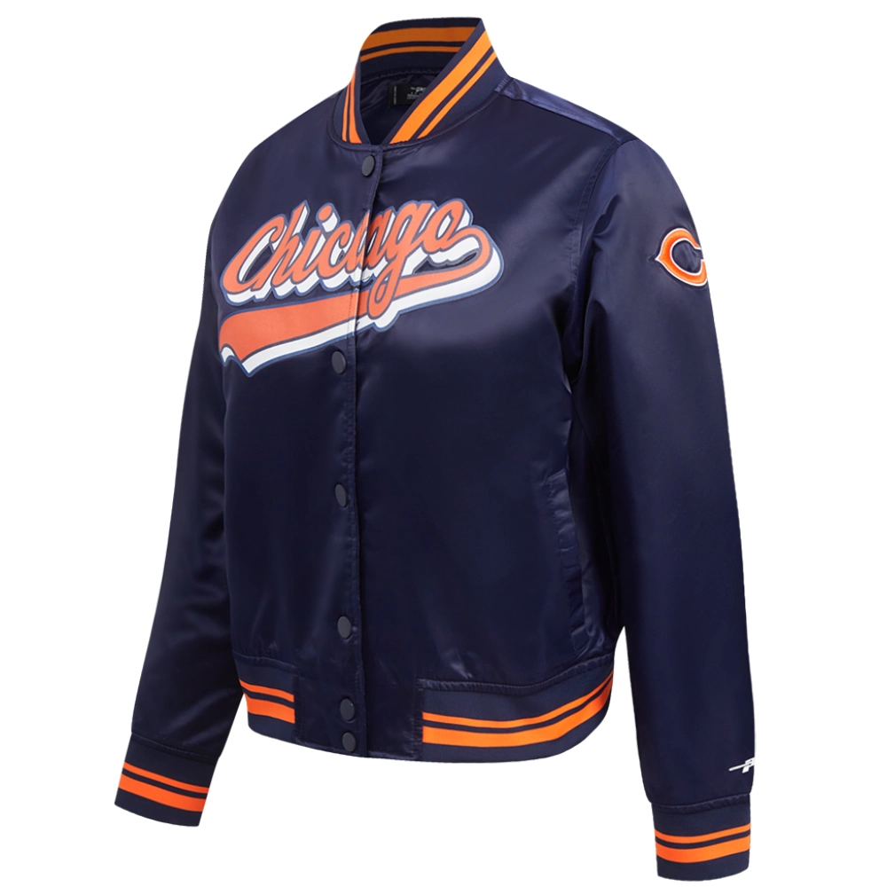Alternative view of Chicago Bears Women's Script Tail Navy Satin Jacket