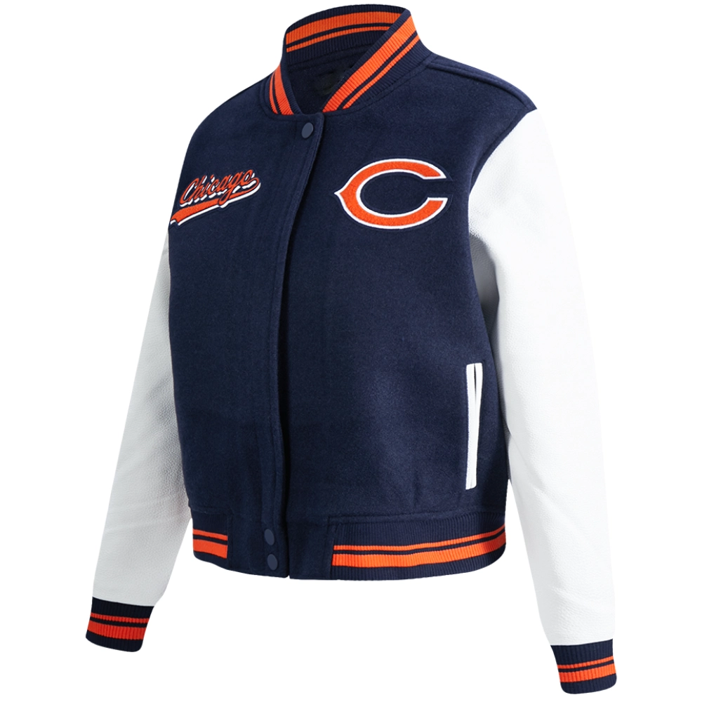 Alternative view of Chicago Bears Women's Script Tail Wool/Leather Jacket