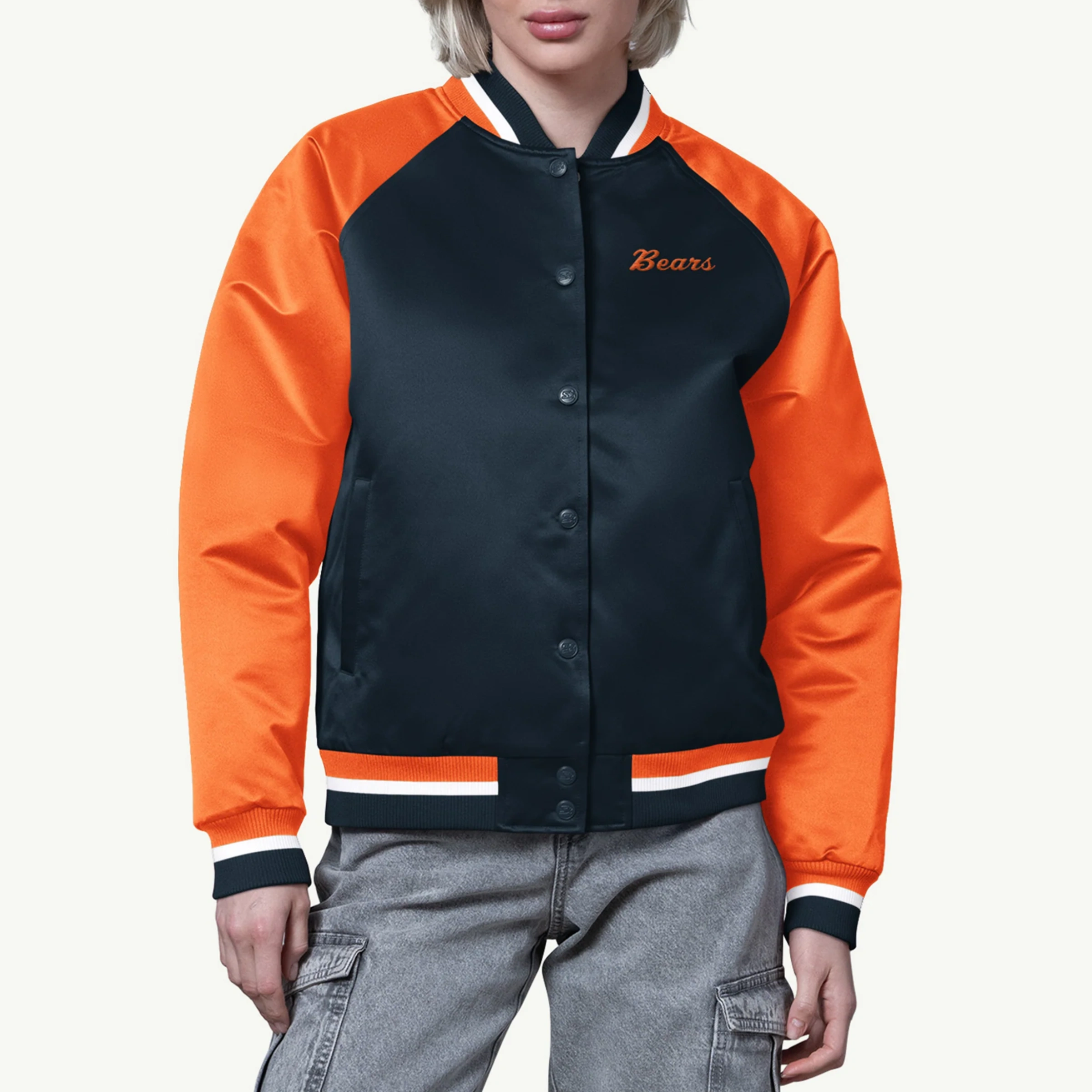Chicago Bears Women's Final Score Black/Orange Satin Jacket
