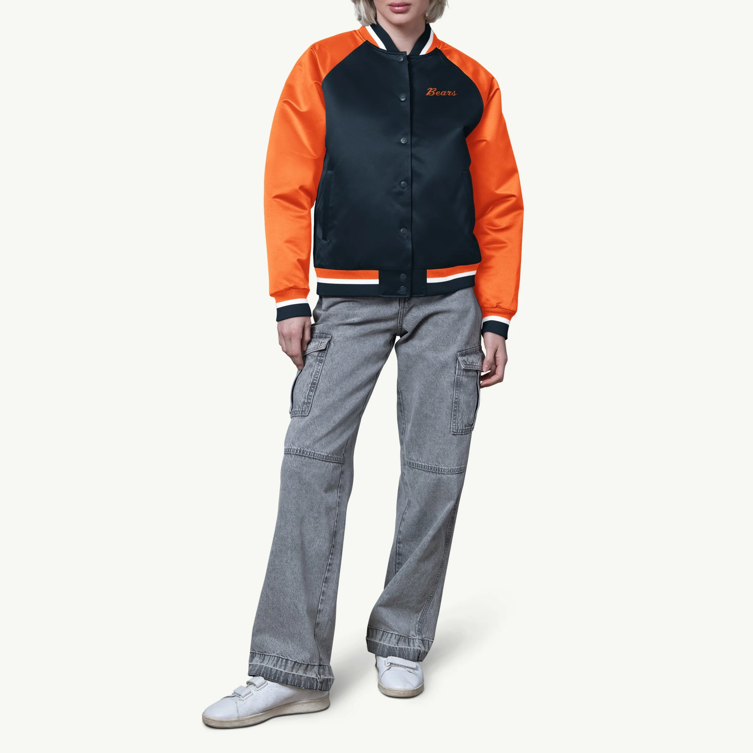 Alternative view of Chicago Bears Women's Final Score Black/Orange Satin Jacket