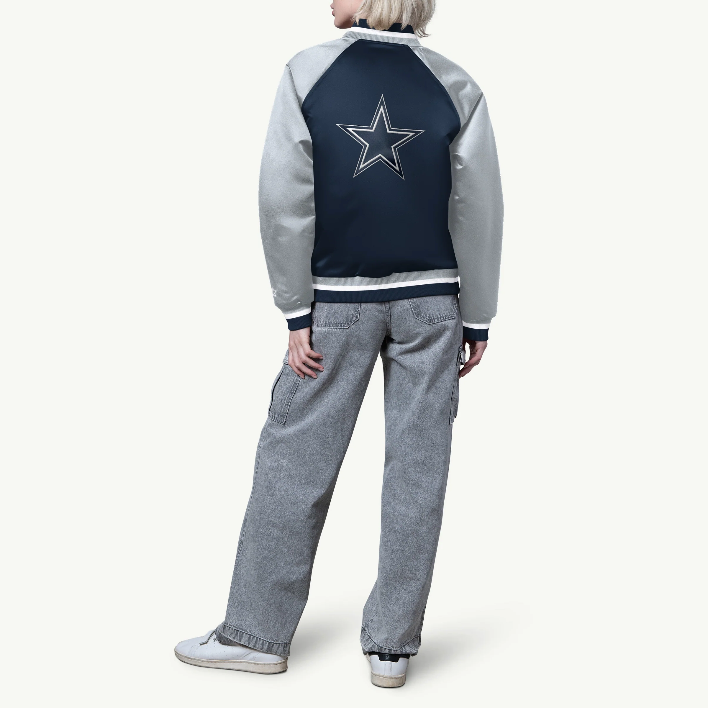 Dallas Cowboys Women's Final Score Navy/Silver Satin Jacket - Image 3