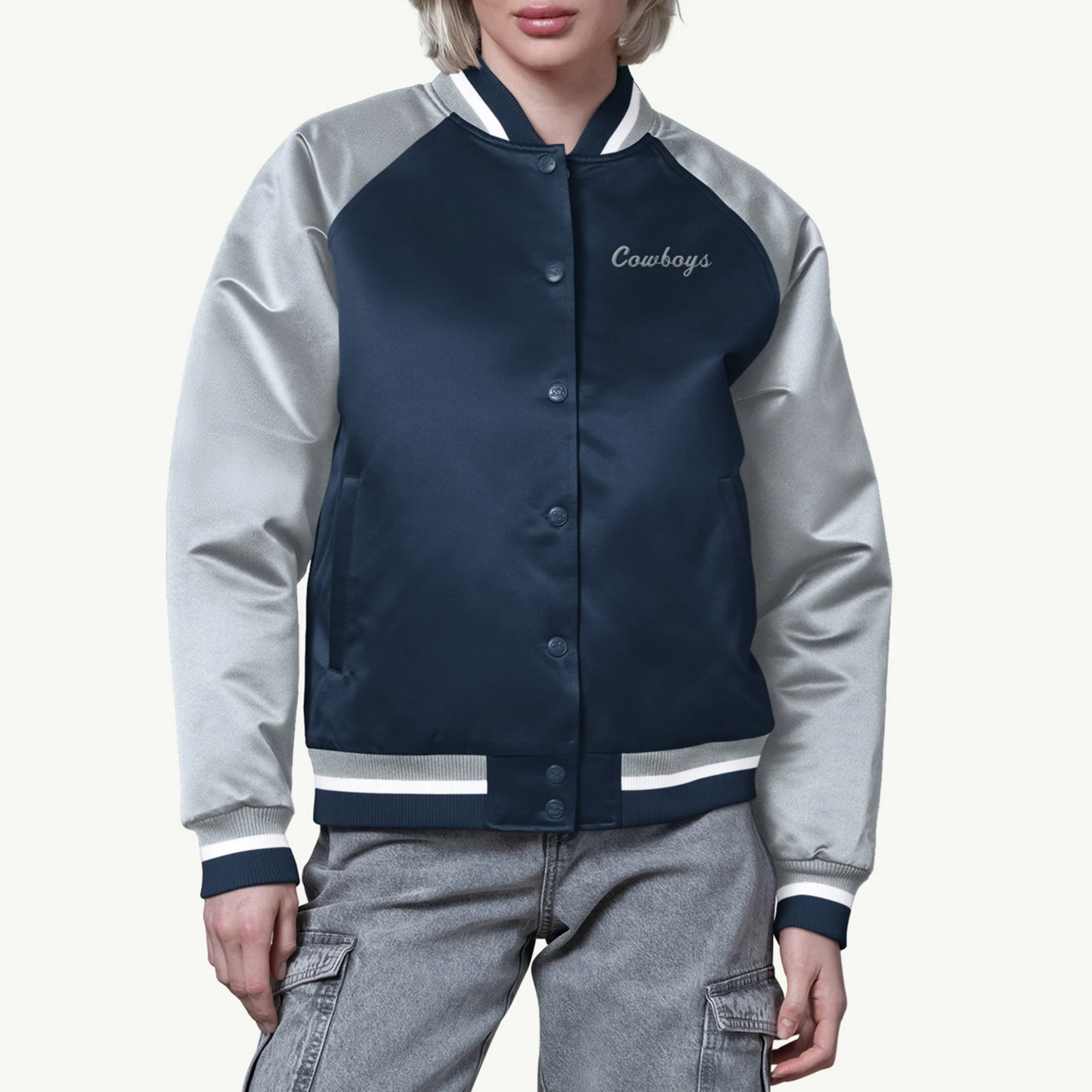 Dallas Cowboys Women's Final Score Navy/Silver Satin Jacket