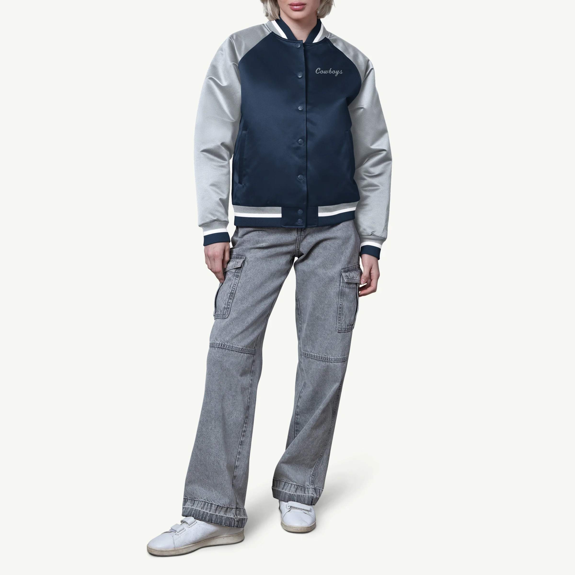 Alternative view of Dallas Cowboys Women's Final Score Navy/Silver Satin Jacket